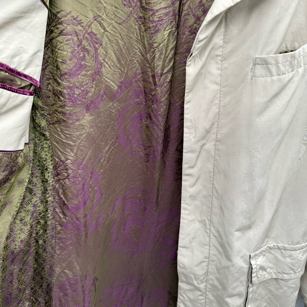 Ted Baker khaki button down purple lined midi length jacket. 3 (med) 38 - Picture 7 of 16